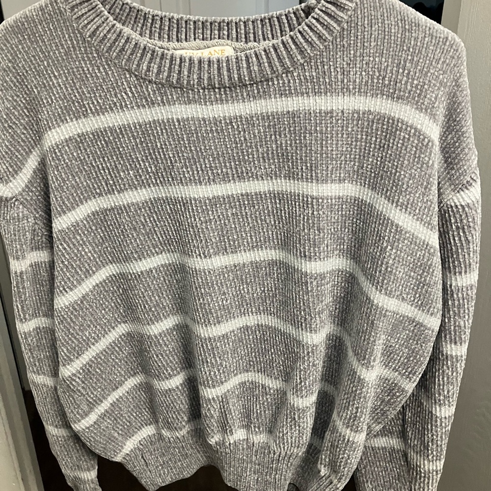 Gray and white stripe sweater